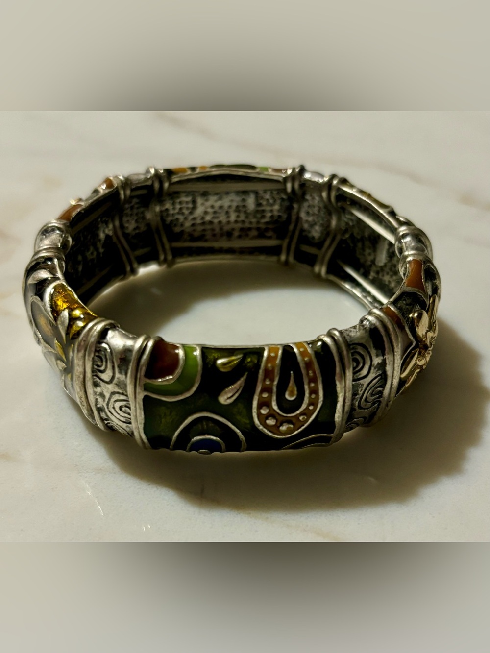 Enamel Silver-Tone Bracelet with Multicolor Accents